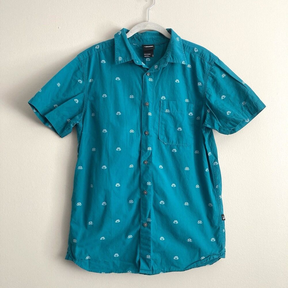 The North Face Baytrail Shirt Mens Medium Teal Short Sleeve Button Up Preppy
